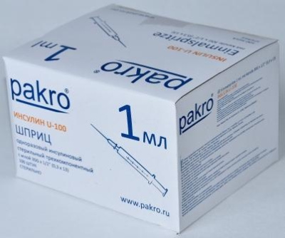 1 мл трехкомпонентный шприц Pakro инсулиновый U100 , с иглой 0,3х13, 100 шт купить оптом в Воронеже